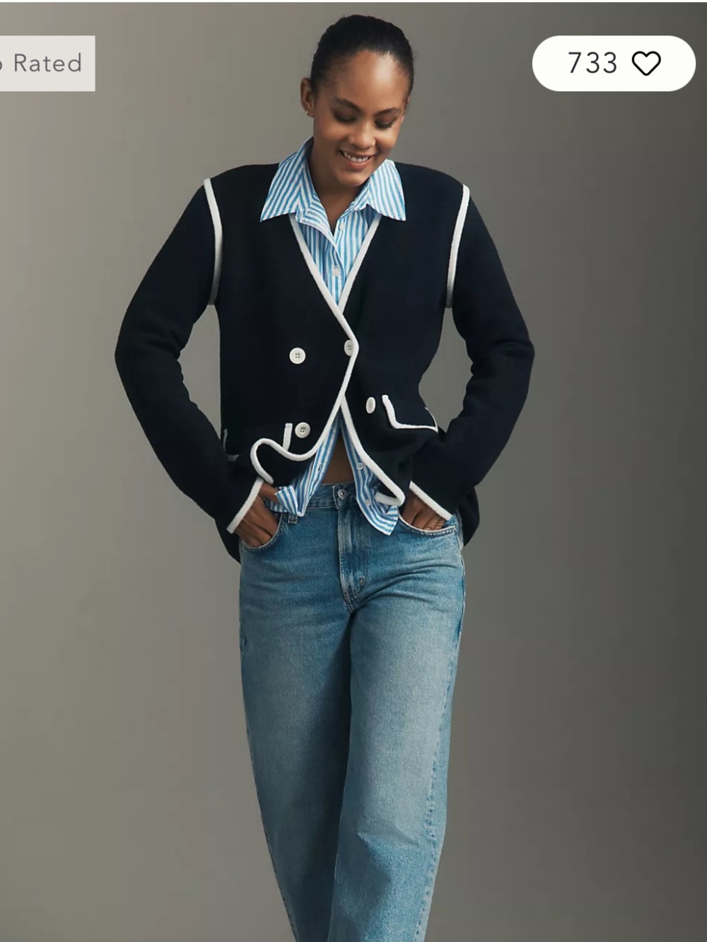 NWT Anthropologie size S Navy Knit double-breasted Blazer with White Trim